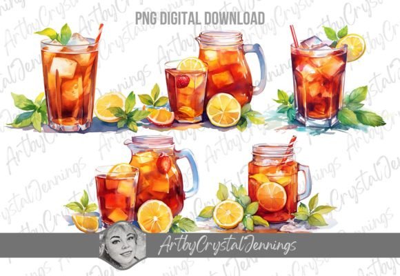 Download Watercolor Iced Tea with Lemon Drink - Tea Collection
