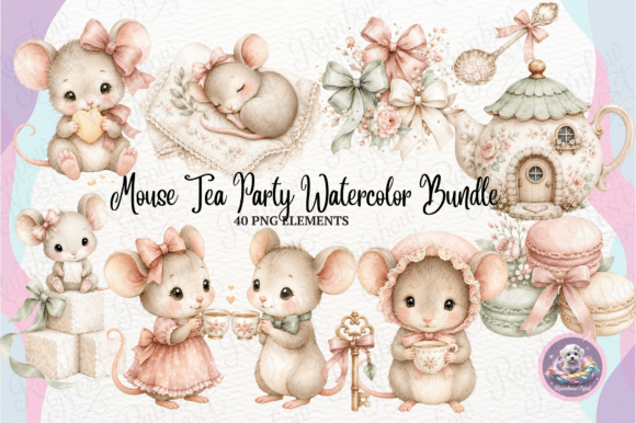Download Mouse Tea Party Watercolor Bundle - Tea Collection
