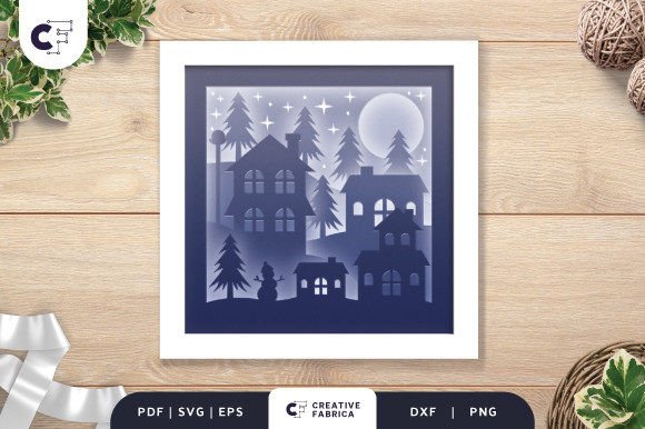 Download 3D Shadow Box Christmas Village at Night - Night Collection