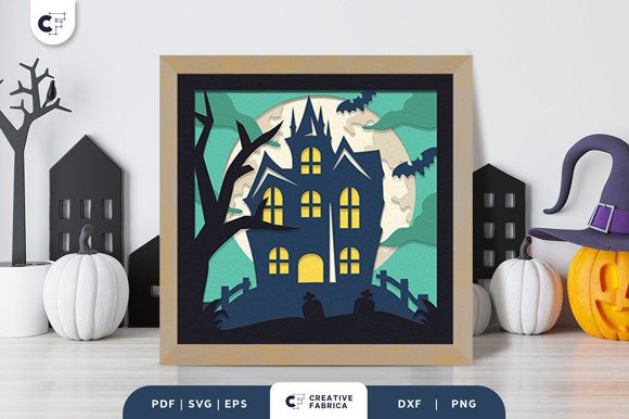 Download Haunted Castle Night Shadow Box SVG - Night Collection