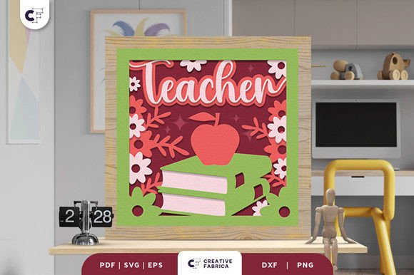 Download Apple Teacher's Day Shadow Box Paper Cut - Tea Collection