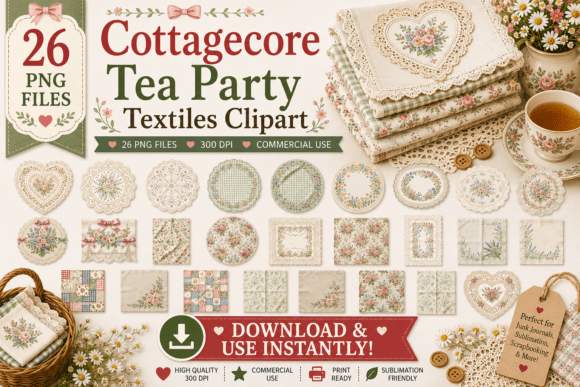 Download Cottagecore Tea Party Textiles Clipart - Tea Collection